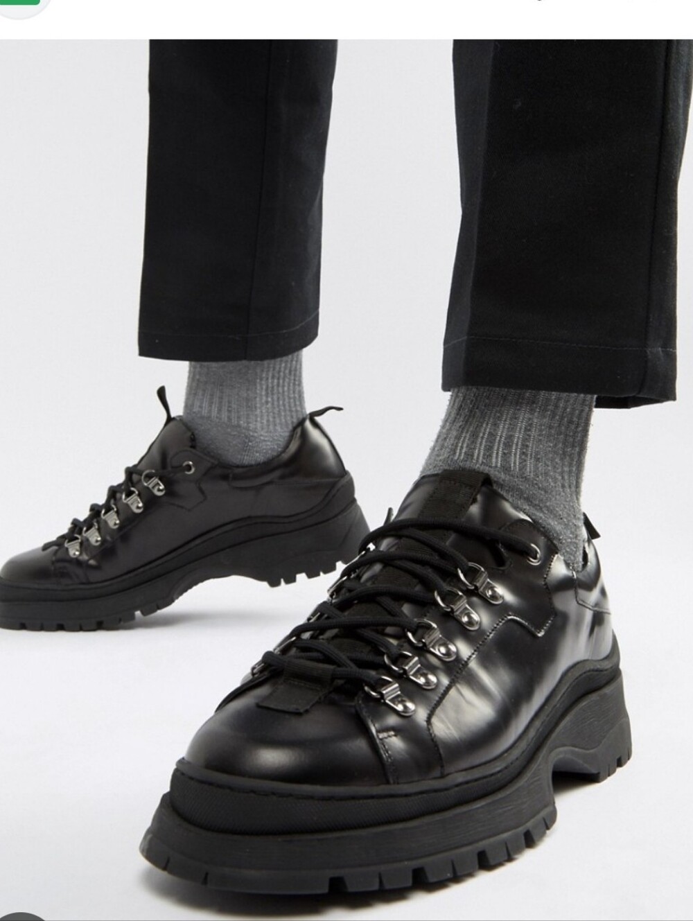 ASOS DESIGN Black Leather Chunky Platform Trail Shoes Goth Y2K